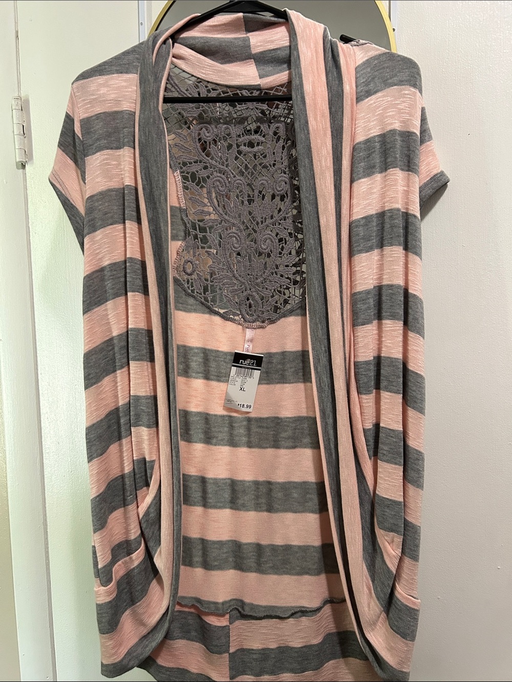 Pink and Grey Stripe Cardigan